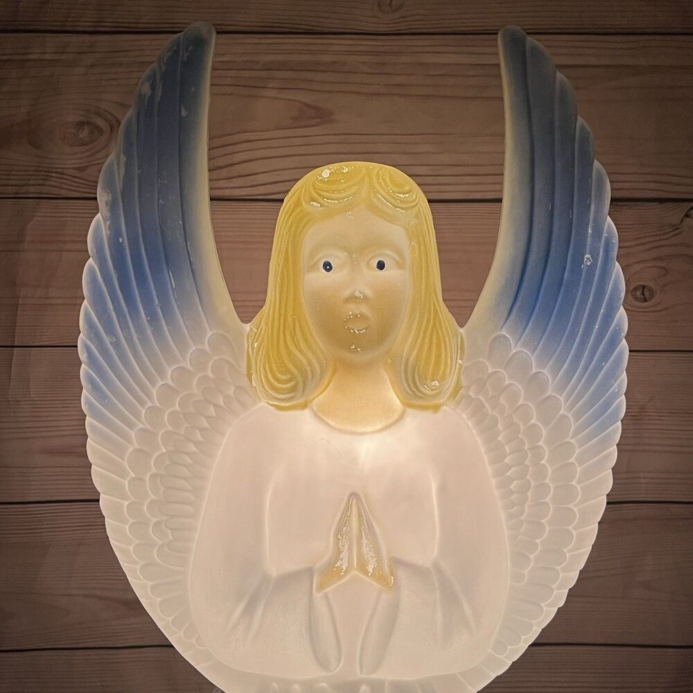 Vintage Christmas Angel Blow Mold 30" Union Products 1988 Blue Wings with Light - Picture 5 of 14